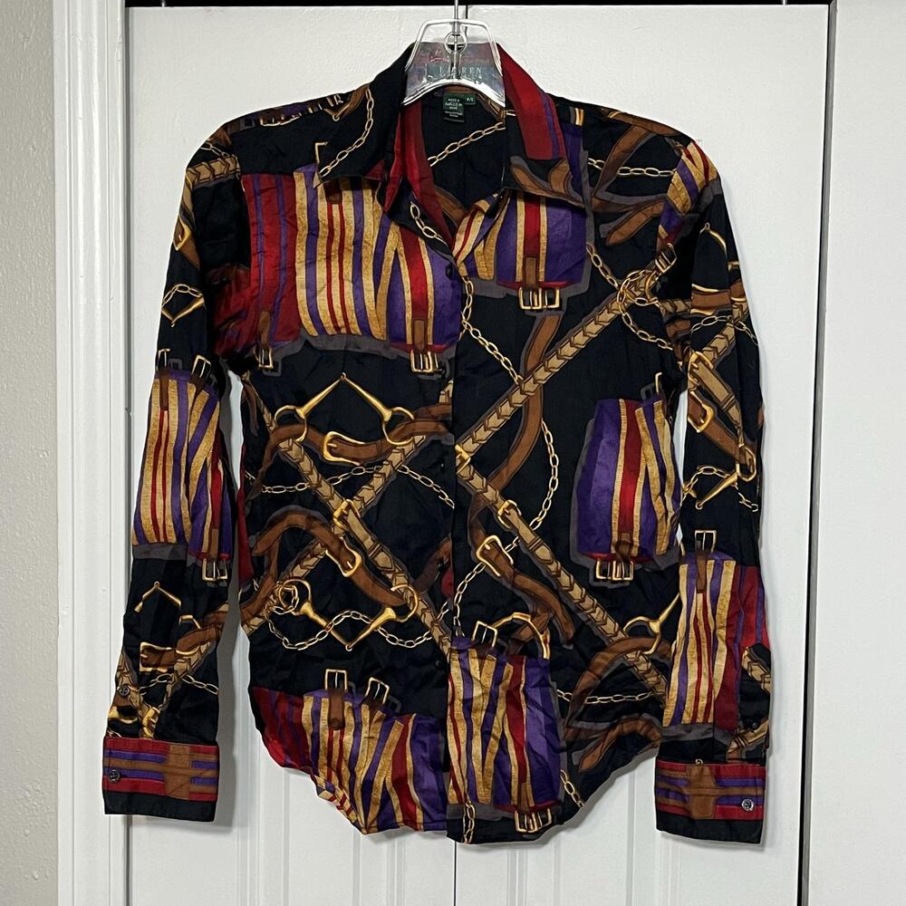 Vintage Ralph Lauren Shirt Womens S Striped Equestrian Button Up Western Rodeo